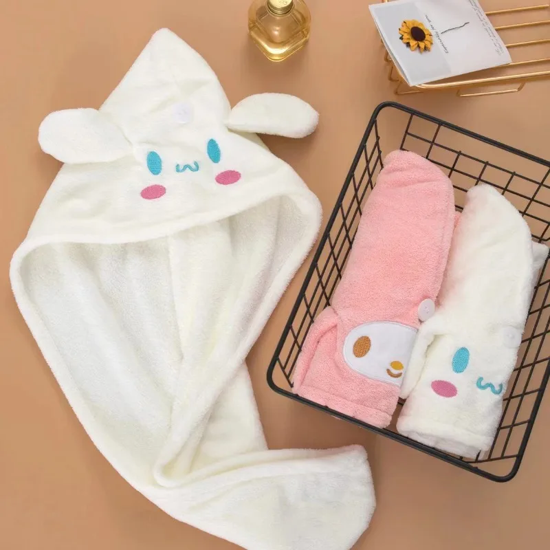 Sanrio Dry Hair Cap Cartoon Character My Melody Cinnamoroll Kawaii Cartoon Girls Home Bathroom Absorbent Coral Fleece Bath Towel