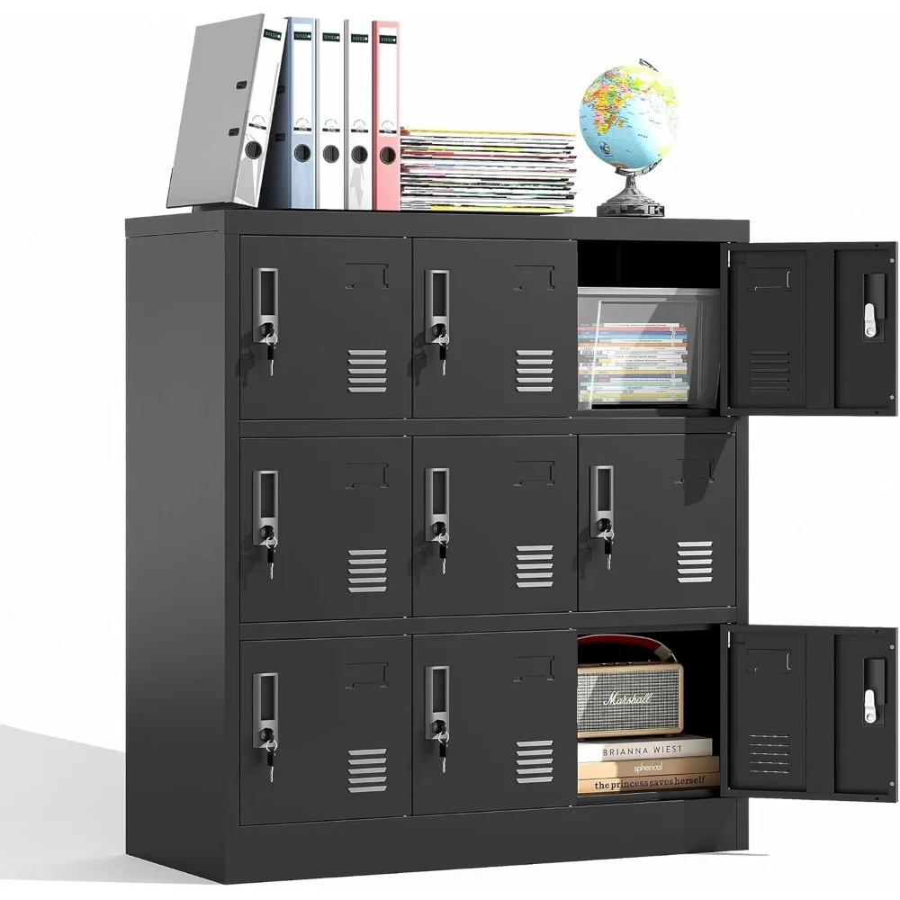 

Metal Locker 9 Doors Storage Cabinet with Card Slot and Locks, Steel Storage Lockers for Employee, Office, Home, Gym, Shool, Req