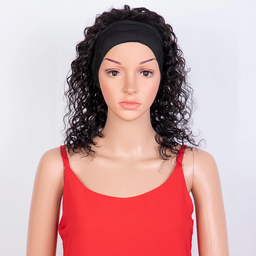 

Deep Wave Headband Wig Human Hair Curly Bob Wigs For Women 100% Real Hair Bobo Wigs Full Machine Made Wigs Natural Black Hair