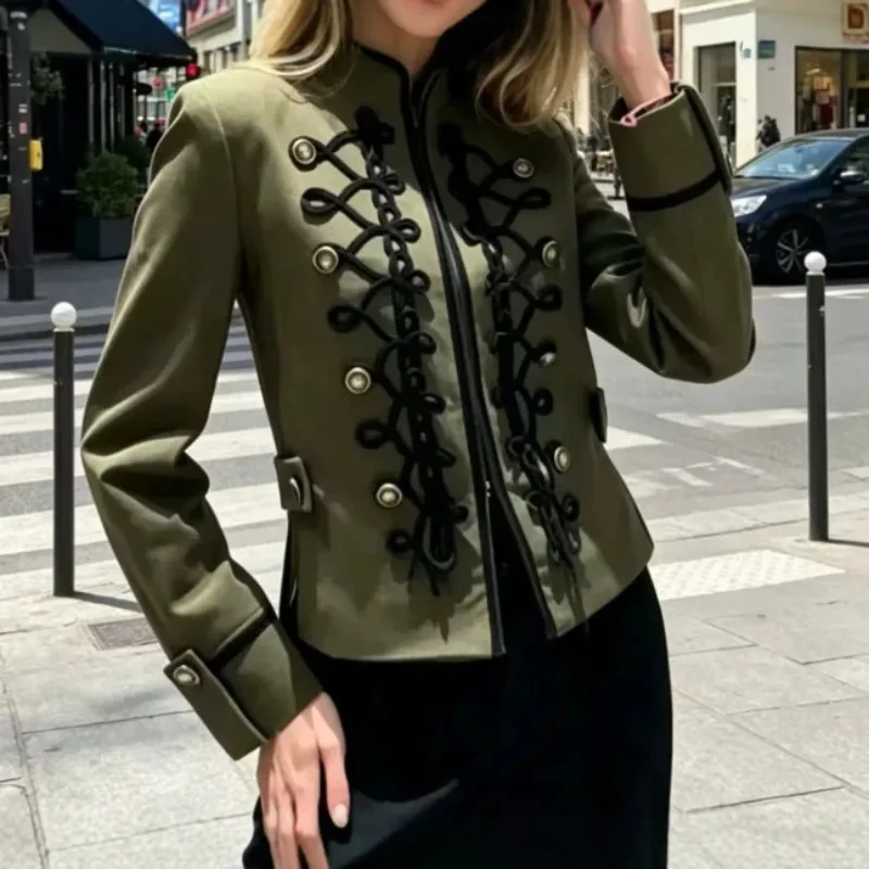 Cross-border European American Foreign Trade  Early Autumn New Women's Clothing Retro Straps Button Temperament Versatile Coat