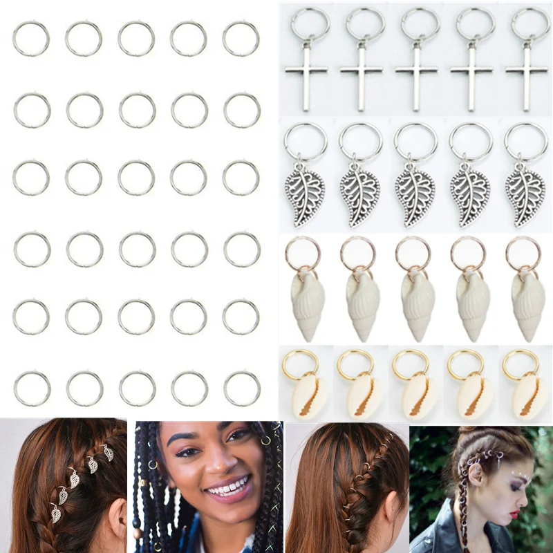 

5 Pcs/set Hair Jewelry Braid Rings Decoration Pendants Dreadlocks Beads Metal Cuffs Rings Clips Shell Charms Accessories