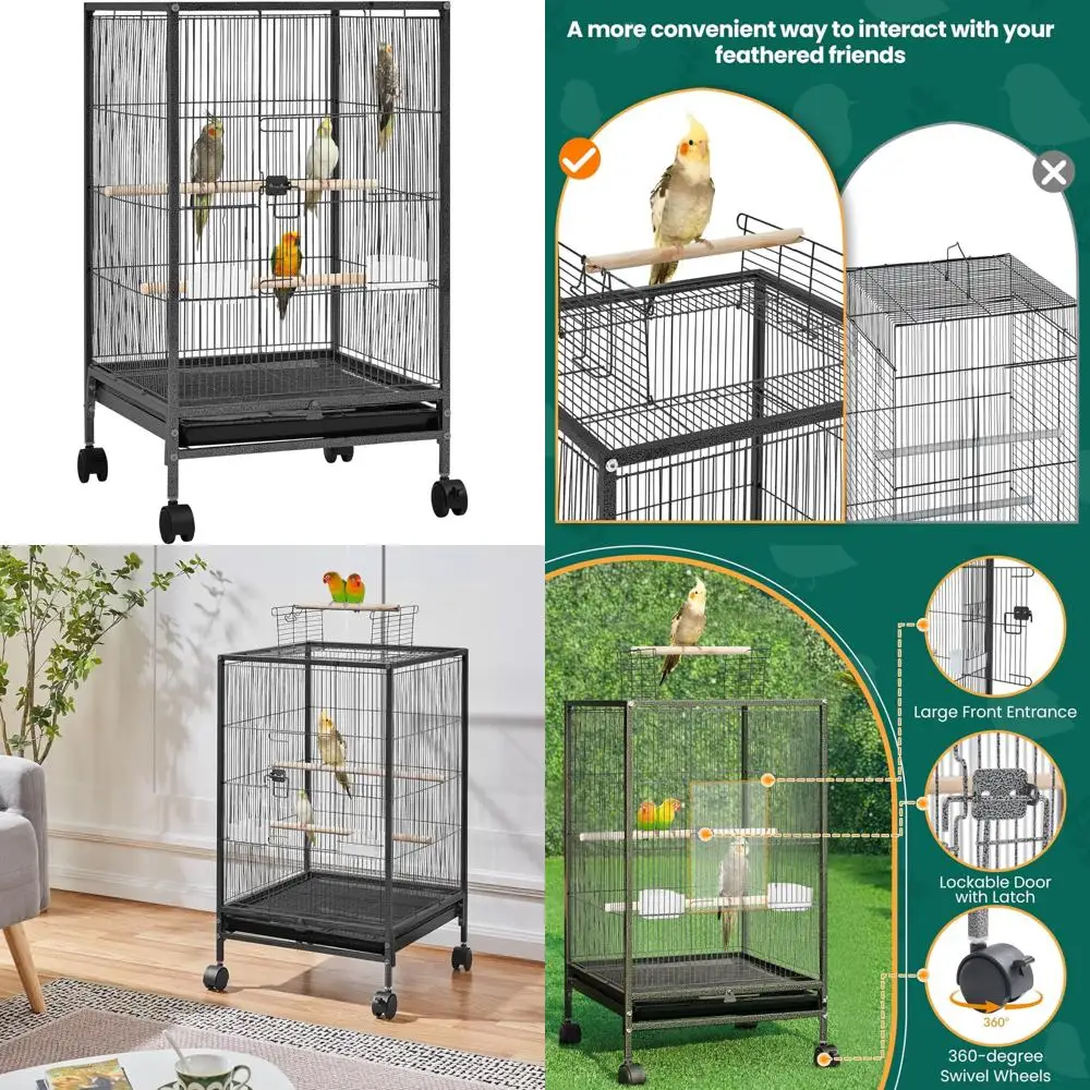 

35-дюймовая клетка для птиц из кованого железа с открытой верхней частью и подставкой для мелких попугаев, конусов, неразлучников и корелл