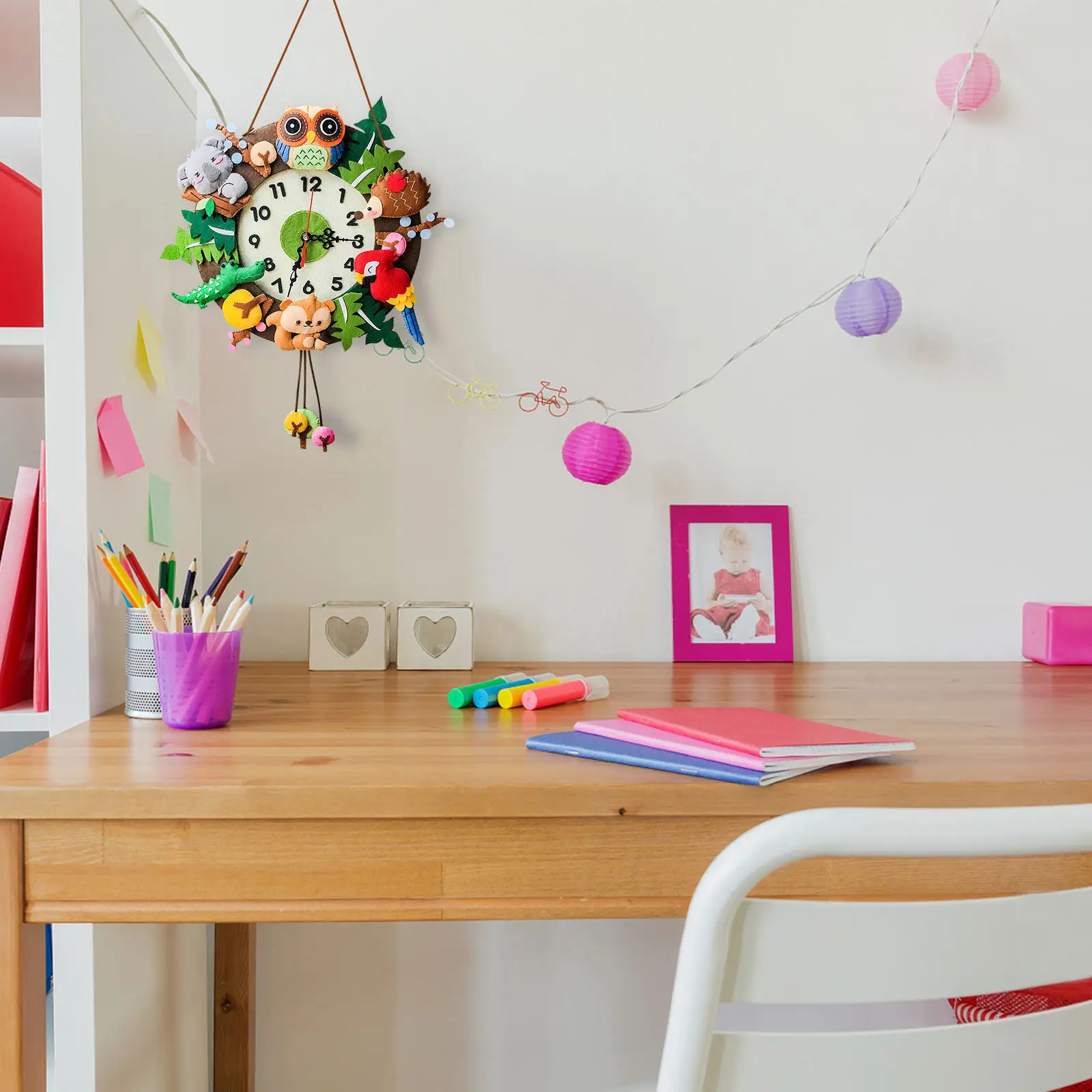 

Набор для творчества: часы своими руками, миниатюрные животные, льняной декор для стен, для дома и офиса, легко устанавливаемые, мультяшные, развивающие цвета и формы, для детей