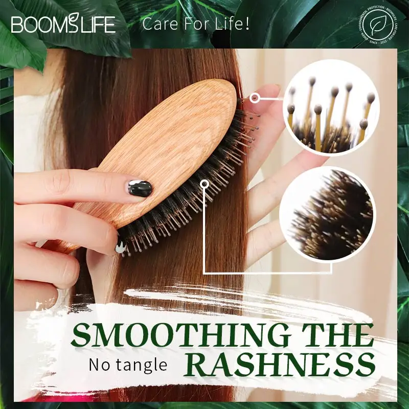 Cepillo Pelo Boar Bristle Hair Brush Detangling Comb OAK Wood Hair Brush Airbag Brush No Tangled Women Hair Brush Barber Comb