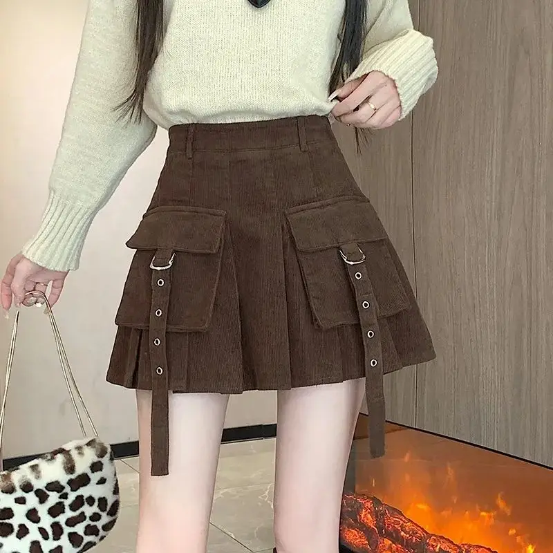 

Vintage Solid Color High Waist Skirts Autumn Winter Thin Streetwear Patchwork Women's Clothing Sexy Fashion Ladies A-line Skirt