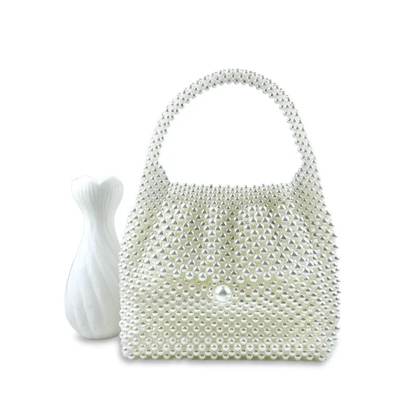 2024 Summer Hand-woven Pearl Handbag Fashion Pleated Design Women's Evening Bag Party Wedding Bridal Beaded Clutches Bag Female