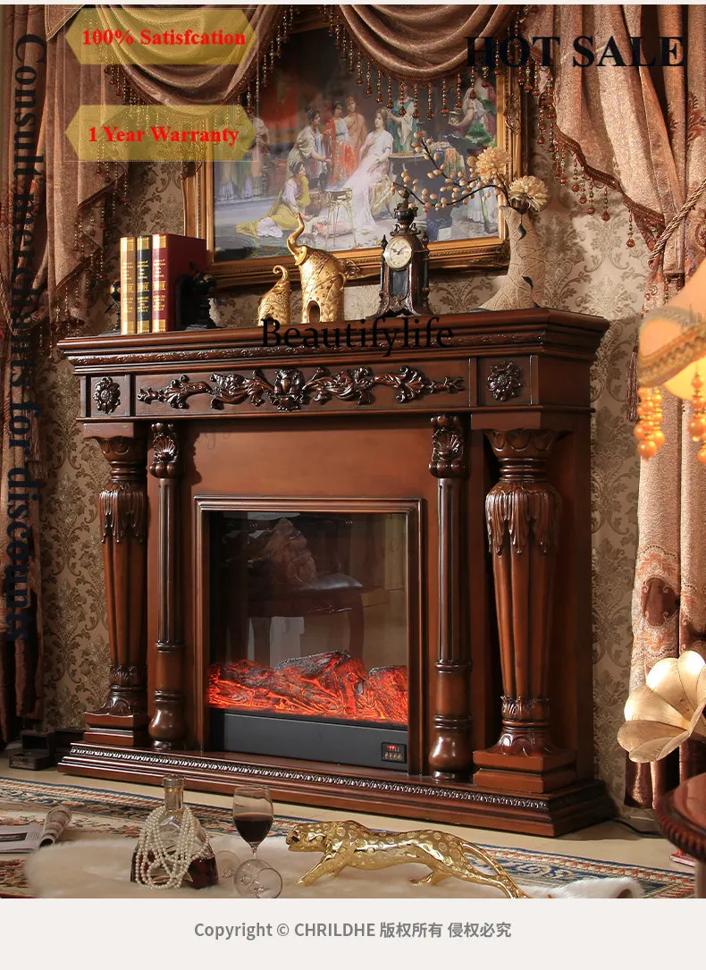 B567  American medieval style electronic simulation heating fireplace French retro dark electric fireplace European style