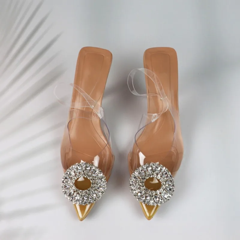 Pointed Women Shoes for Work Party High Heels Summer 2025 Ladies Sandals Shallow Sexy Transparent Female Crystale Stiletto