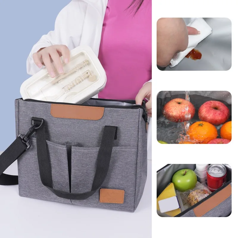 Bolsa aislante de mano con correa para el hombro, bolsa de almuerzo impermeable gruesa, bolsas refrigerantes para oficina, 1 ud.
