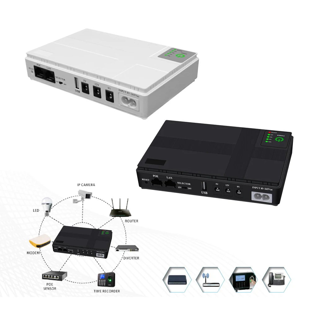 Portátil DC Router UPS, Dispositivos de Emergência, Fonte de Alimentação POE, UPS para Câmera, 9000mAh, DC 5V, 9V, 12V Saída, 18W, 15V, 24V