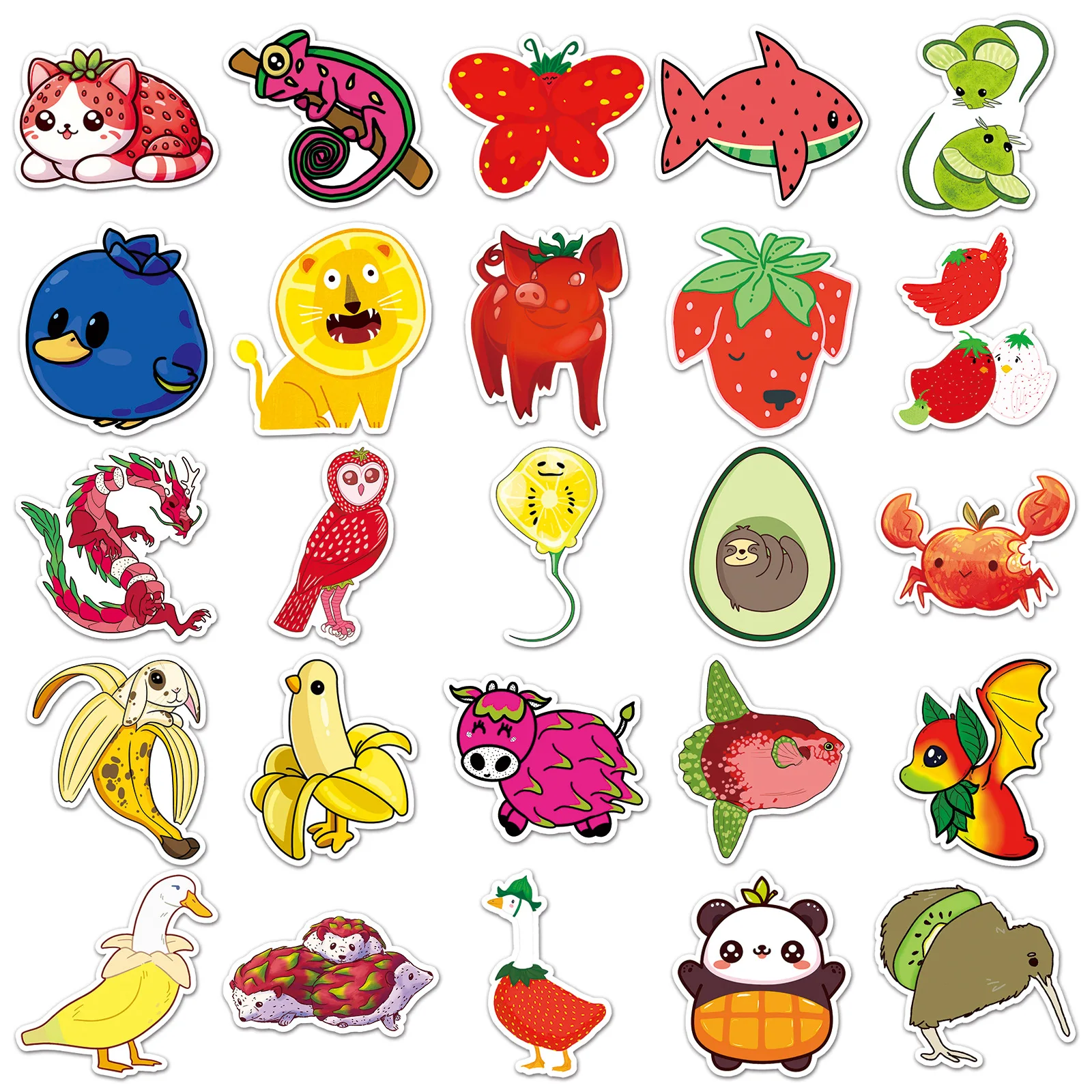 10/30/50PCS Creative Fruit Animals Cartoon Stickers Decal Decoration Suitcase Scrapbook Phone Laptop Stationery Cool Sticker