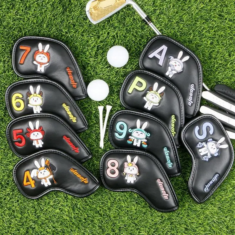 9pcs Waterproof Golf Driver Headcover PU Leather Embroidery Golf Club Head Protective Covers 4 5 6 7 8 9 P A S Golf Accessory