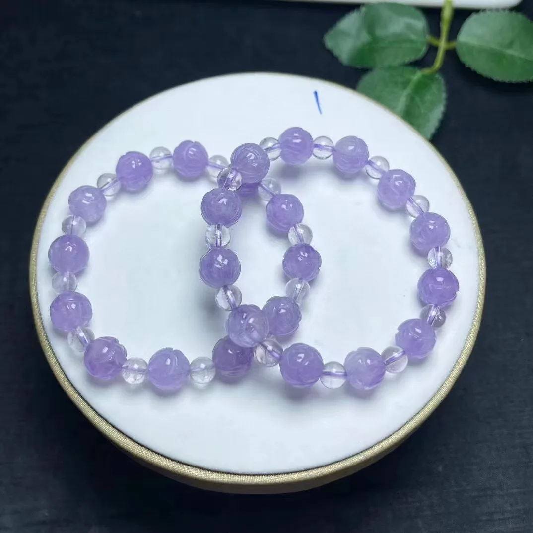 Unit One Bracelet 10mm Hand Carved Natural Lavender Amethyst Crystal Healing Pumpkin Bead Bracelet Special For Jewelry Gift