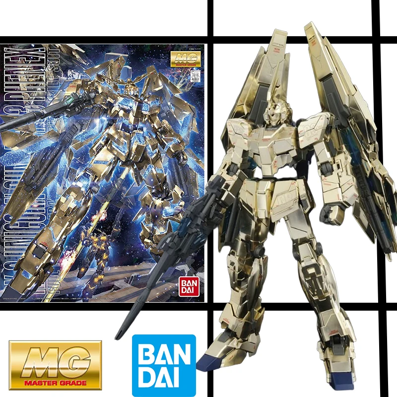 

Bandai MG 1/100 RX-0 Unicorn Gundam 03 Phenex Ver. Рисунок — полностью золотая гальваническая броня с синей психо-рамкой Gundam Collect
