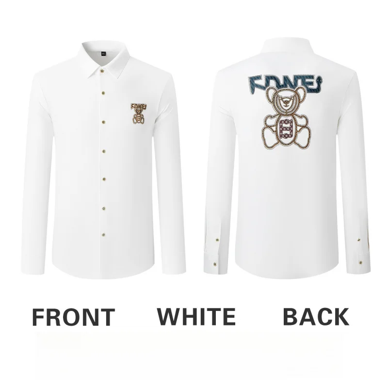 Luxury Men's Long Sleeve Shirt Fashion Embroidery Design, Premium Casual Non-Iron Wrinkle Free Elegant Dress Shirt