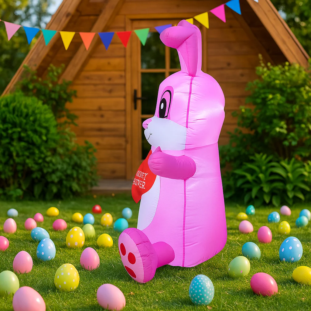 1.5M/5FT 부활절 야외 휴일 장식용 인플레이터블 핑크 토끼 배너 귀여운 토끼 모델 LED 라이트 홈 데코