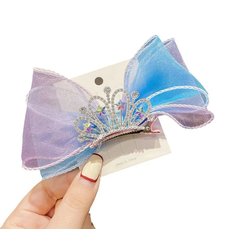 Pastel Rainbow Hair Bows Gradient Color Princess Crown Hair Clips Standing Bowknot Hairpin Kids Barrette Korean Hair Accessories image 6
