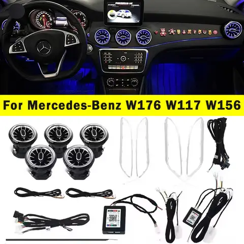 Led 12/64 색상 메르세데스-벤츠 A/CLA W176/CLA W117/GLA W156 용 주변 조명 Led 자동차 공기 통풍구 터빈 노즐 장식 조명