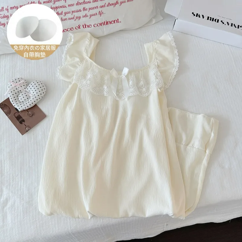 New Women Summer Sleeveless Nightgown Chest Pads Girl Lace Casual Homewear Student Wearable At Home Ladies Casual Sleepwear Lady - view 4