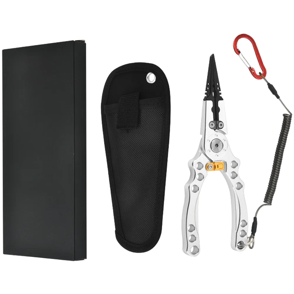 Aluminum Fishing Pliers with Integrated Trimmer for Braided Line Maintenance Gray Silver Red 19 x 6.5 x 1 inch
