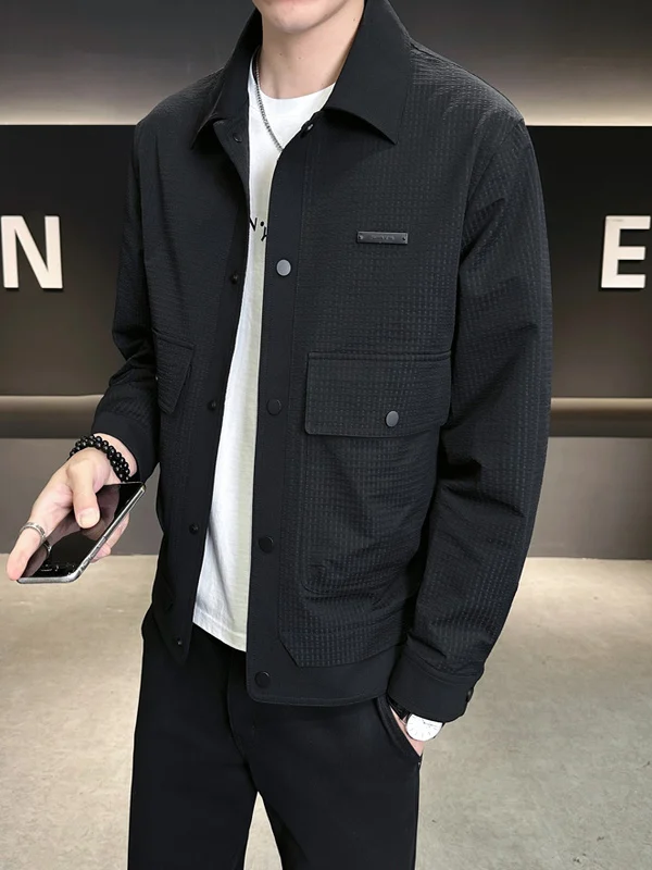 

Men's Oversized Workwear Jaet Casual Loose Fit Collared Patchwork Outerwear Spring Autumn Faion Trendy Youth Sle