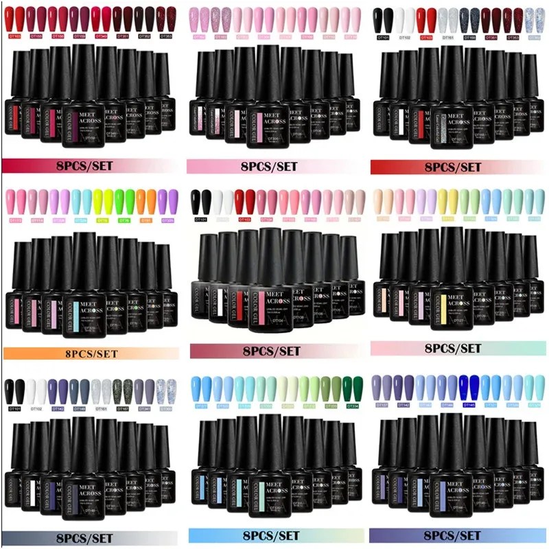 8pcs Gel Nail Polish Set HEMA TPO Free Red Pink Glitter Semi Permanent Soak Off UV Gel Varnish for All Season DIY Nail Supplies