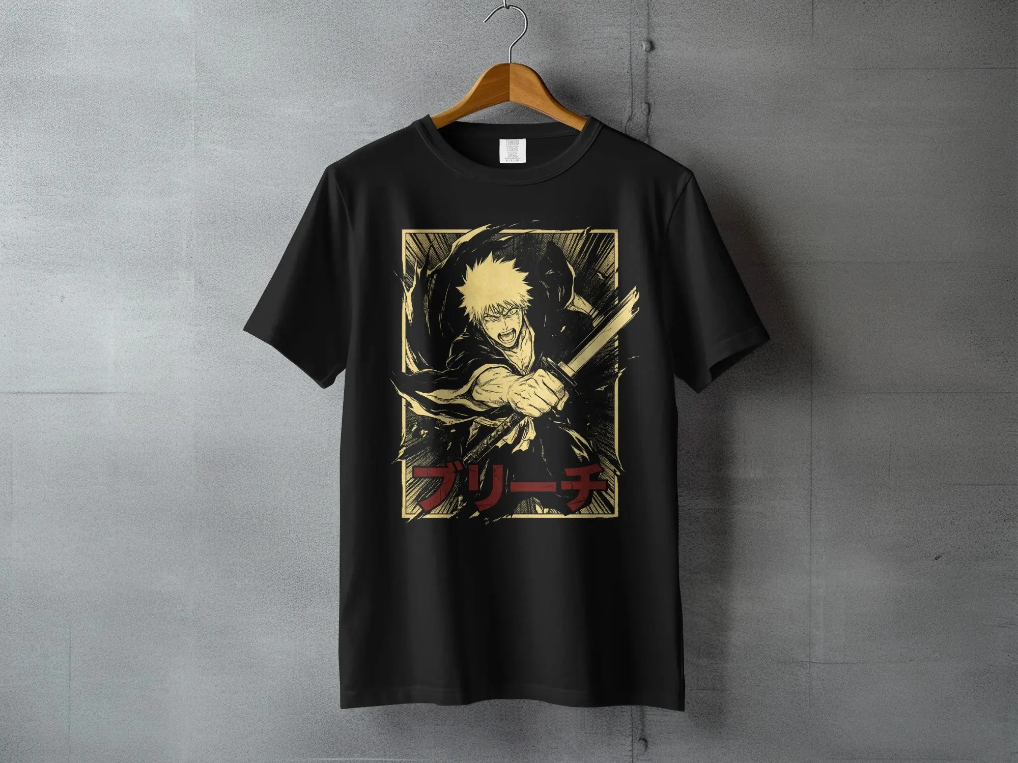 BLEACH Soul Reaper Warrior Comfort Colors T Shirt Anime Sword Graphic Tee Men's Clothes Vintage Y2K Streetwear T-Shirt