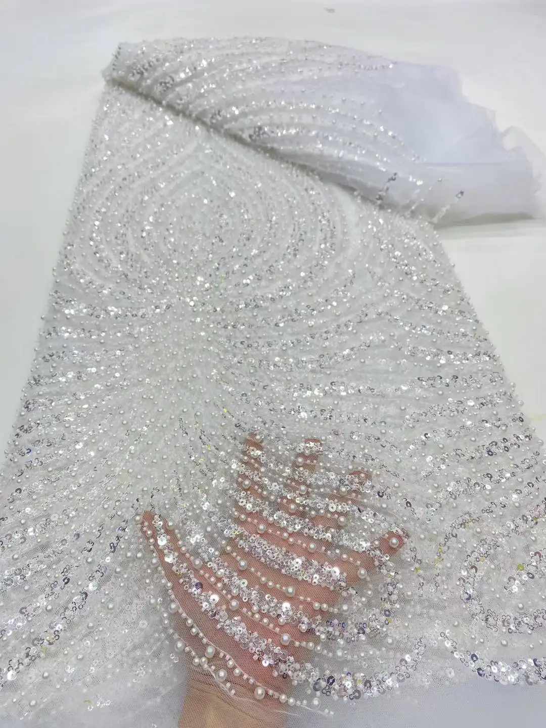 

2025 New High Quality Groom Nigerian Wedding Bridal Embroidery French Tulle Materials Luxury African Sequins Beaded Lace Fabric