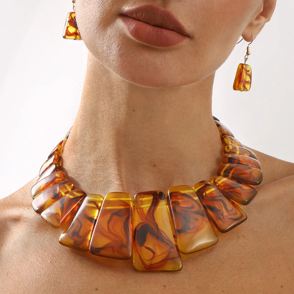 N12852 retro fashion geometric irregular earrings necklace temperament exaggerated acetic acid plate jewelry set