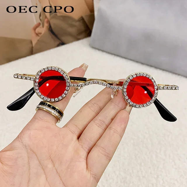 Moda diamentowe okrągłe okulary przeciwsłoneczne damskie luksusowe odcienie Rhinestone okulary przeciwsłoneczne UV400 kobiece Punk marka Designe okulary męskie okulary
