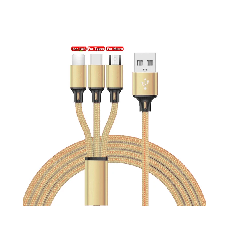 3 In 1 Type C Micro USB Charger Cable Usb Port Multiple Usb Charging Cord Usb c Mobile Phone Wire For Ios/Android/Type-C