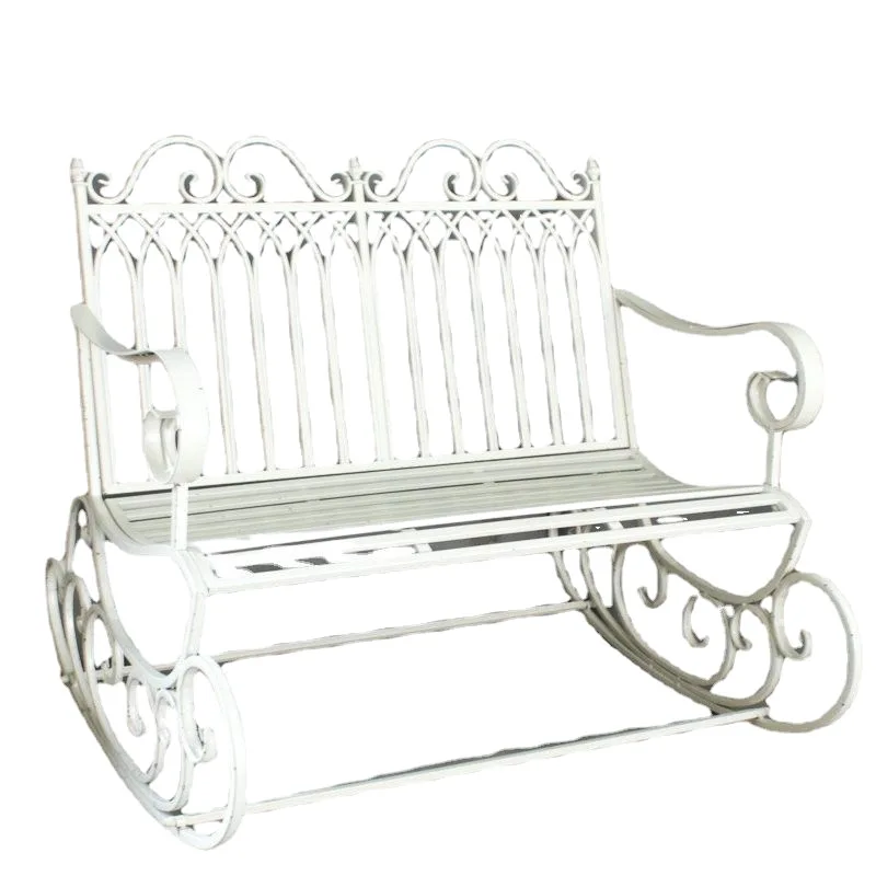 Pastoral wrought iron leisure double rocking chair, lazy household outdoor back chair, balcony courtyard recliner