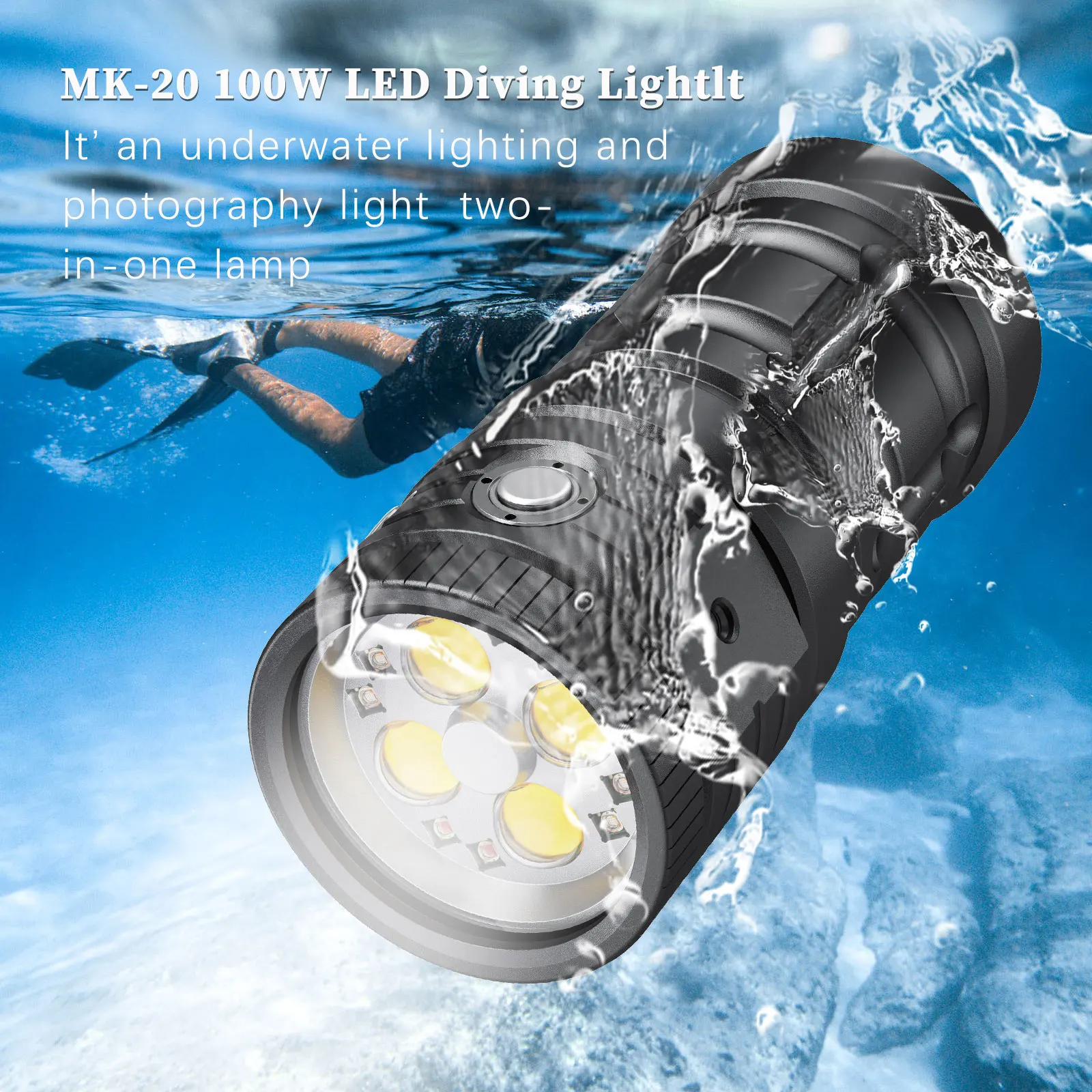 

MK-20 (18000lm) 7-speed mode sea frog diving special strong light flashlight for underwater diving 100 m photography light