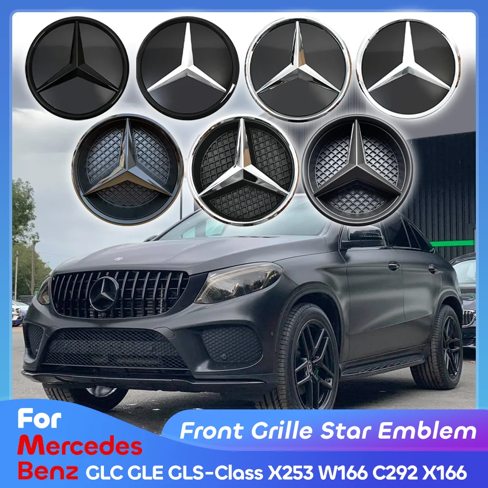 Chrome Silver Front Grille Star Logo For Mercedes Benz GLE-Class W166 2016-19 GLE300d GLE350 GLE350d GLE400 GLE450 GLE500 GLE550