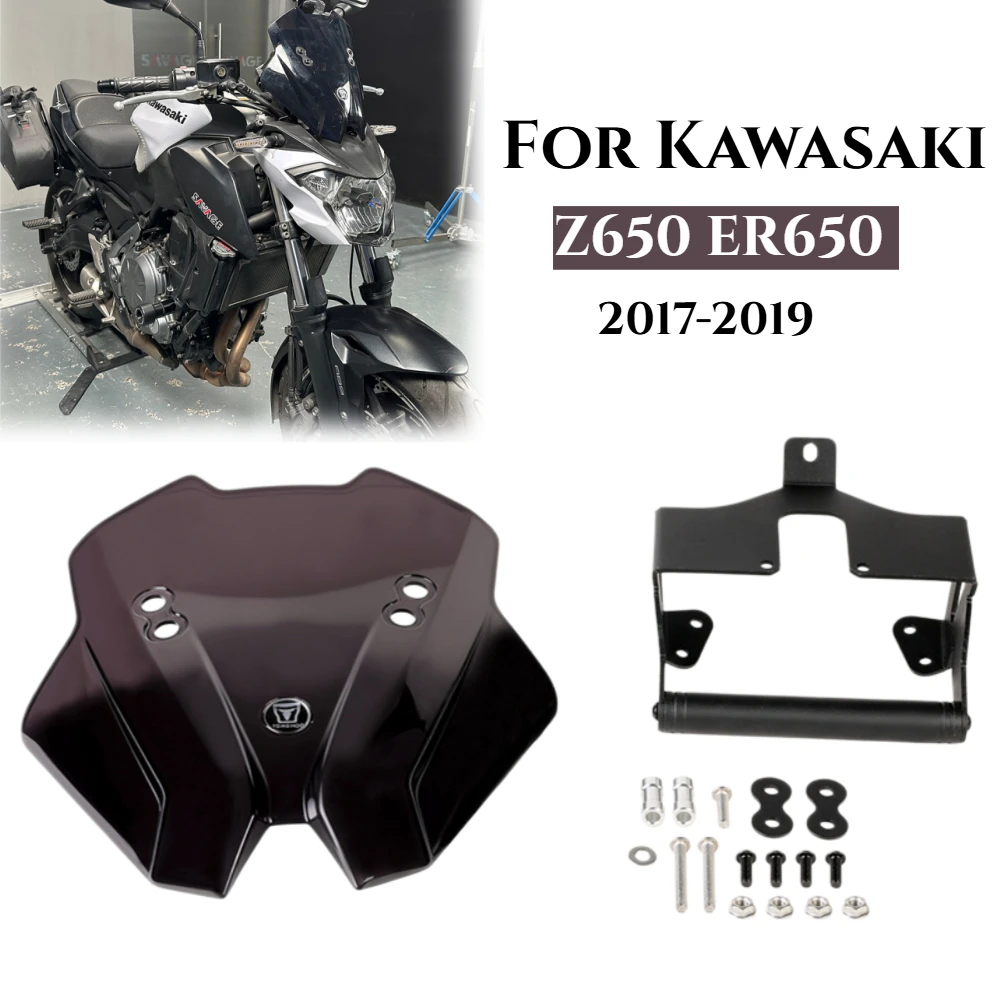 

For Kawasaki Z650 ER650 2017-2019 Windshield GPS Phone Support Windscreen Bracket Extension Bar Wind Screen Deflector Z 650