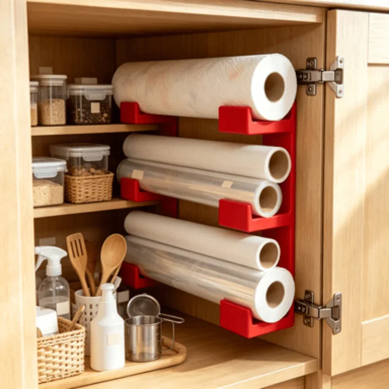 2pcs 3-Tier Wall-Mounted Roll Organizer,Simultaneous Storage of Plastic Wrap,Aluminum Foil etc,Layered Placement for Easy Access