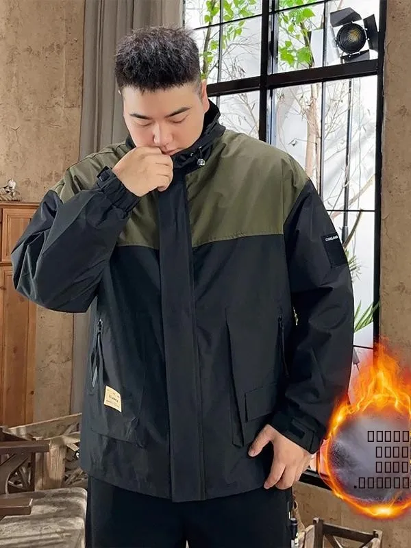 

American Sle Spliced Color Blo Thiened Winter Jaet Men's plus Size Hooded Parka Warm Outerwear Fce Lined Youth Fas...