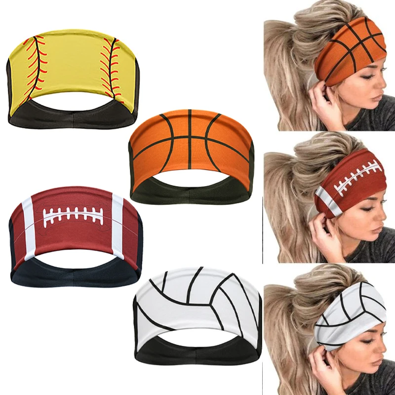 Yoga Headbands Football Basketball Volleyball Softball Pattern Headwear Wide Hair Bands Breathable Sweatband Elastic Hair Cover