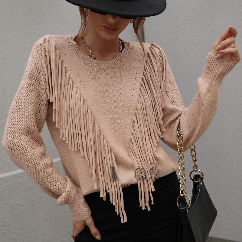 Fashion Women Sweater Autumn Winter Coat Warmth Loose Long Sleeve Top Fringed Sweater Jacket Free Shipping Leisure Y2K New