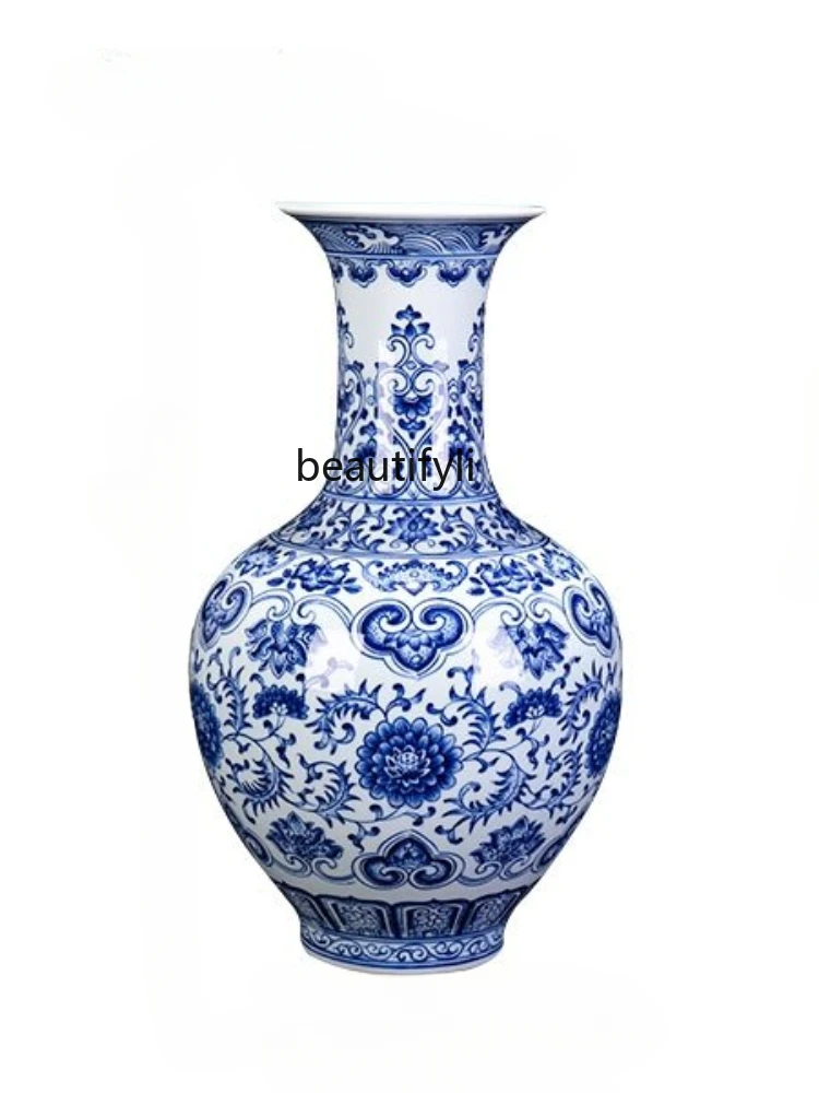 

Jingdezhen Ceramics Blue and White Porcelain New Chinese Classical Vase for Table Living Room Decoration