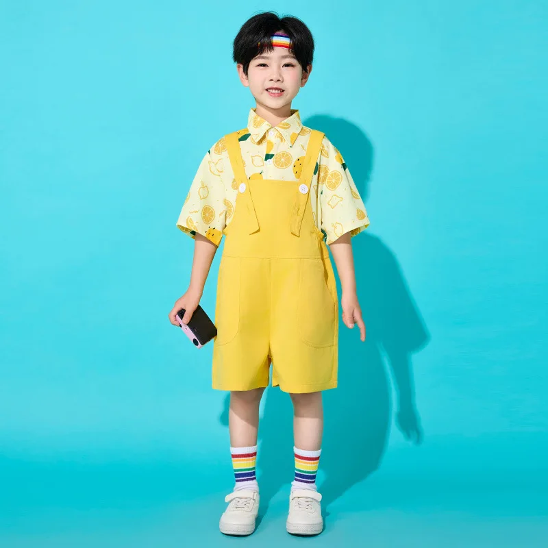 Unisex Kids Suspender Pants Outfit School Chorus Cheerleading Dance Costume Kindergarten Graduation Stage Performance Clothes