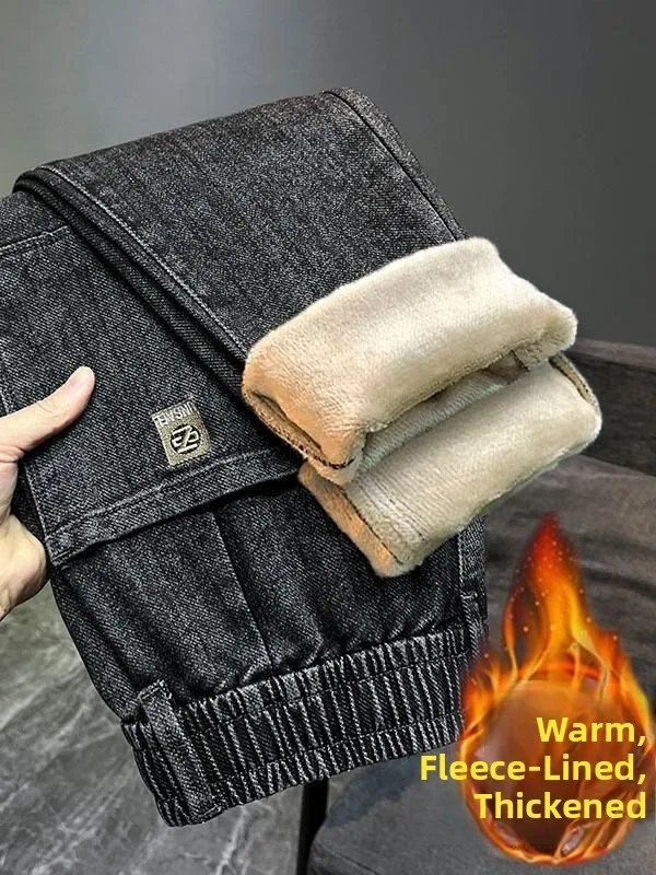 Jeans da uomo con elastico in vita foderato in Fce Pantaloni casual in velluto a coste Dstring Pantaloni caldi invernali alla moda per giovani