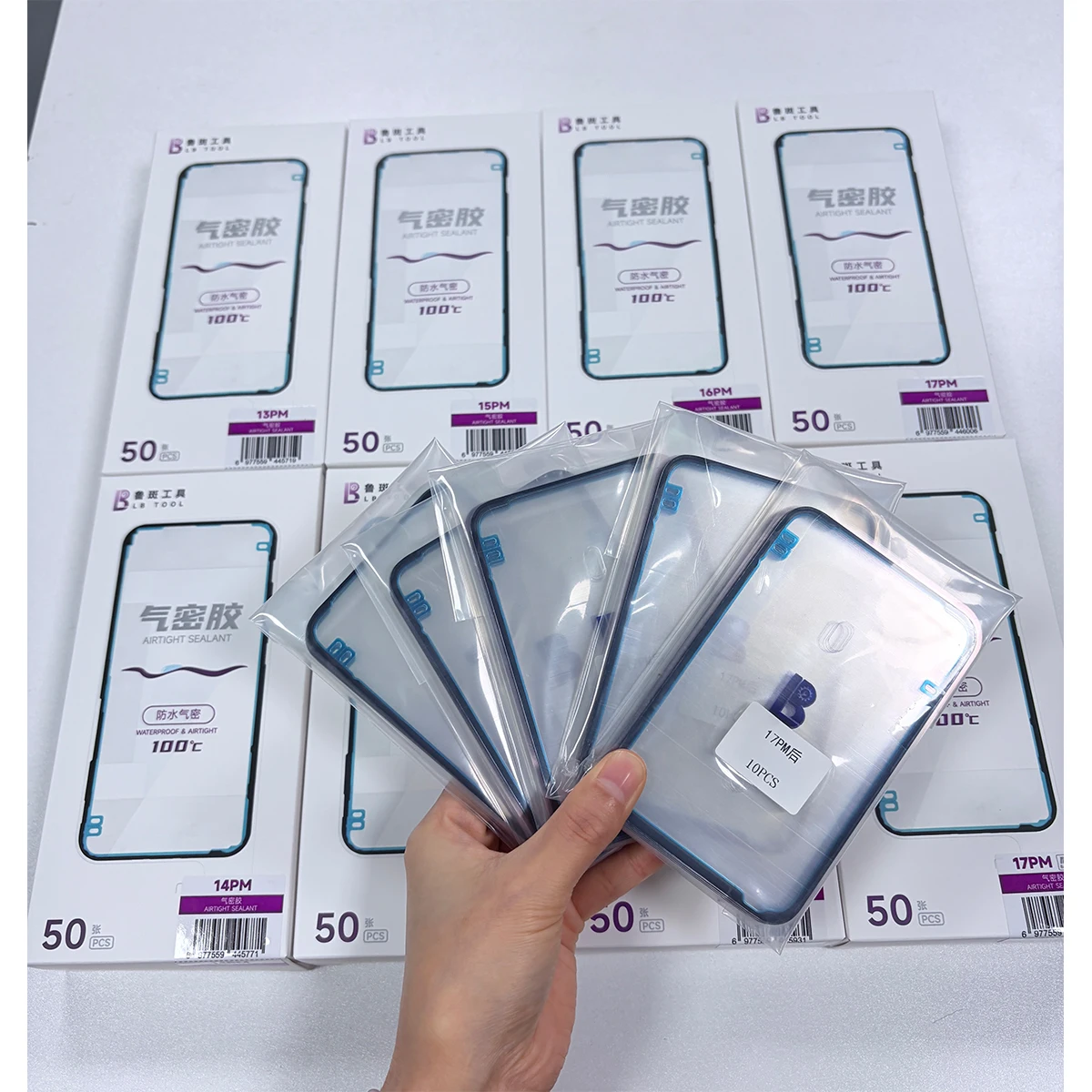 LB TOOL 50Pcs Bulk Pre-Cut Adhesive Seal Stickers for iPhone XR 11 12 13 14 15 16 17 Pro Max Plus Screen & Back Cover