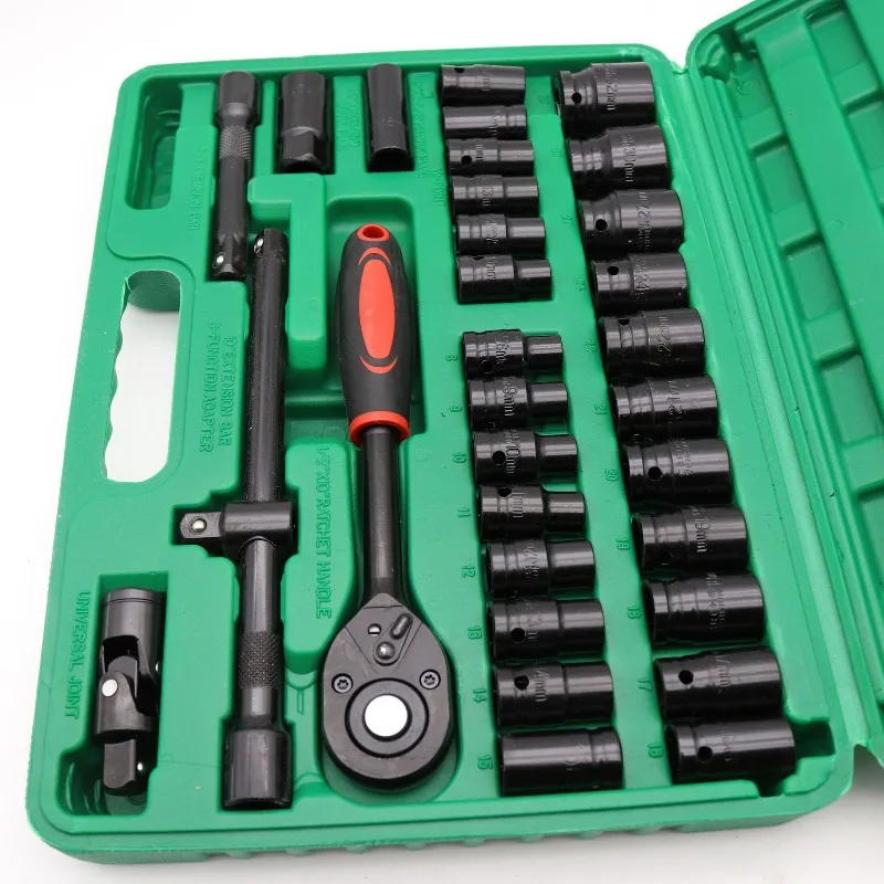 For 32-Piece Sleeve Set Chrome Vanadium Steel Sleeve Blue Ribbon 32-piece Sleeve Auto Protection Hardware Machine Repair
