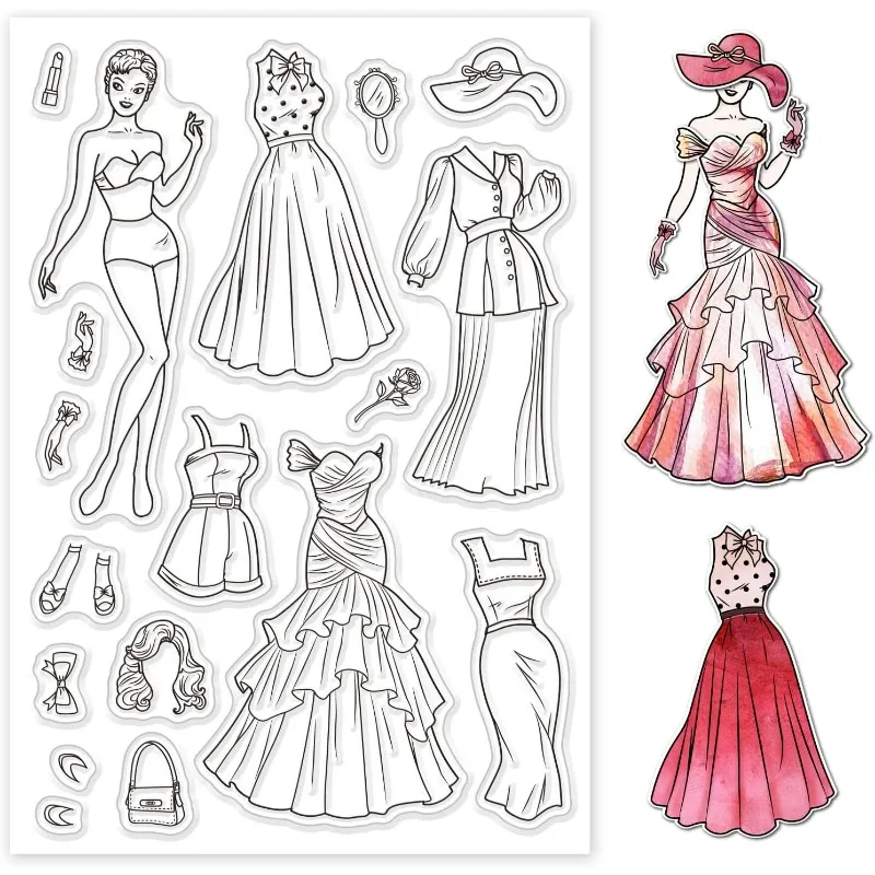 Fashion Dress Up Background Clear Stamps Fashion Dress Decorative Clear Stamps Silicone Stamps for Card Making and Photo