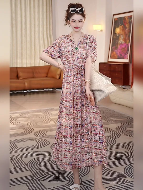 

Новое летнее модное платье Ele Long Dr с высокой талией, А-силуэт, V-образный вырез, короткий рукав, женское, класса люкс, AS5LYH827