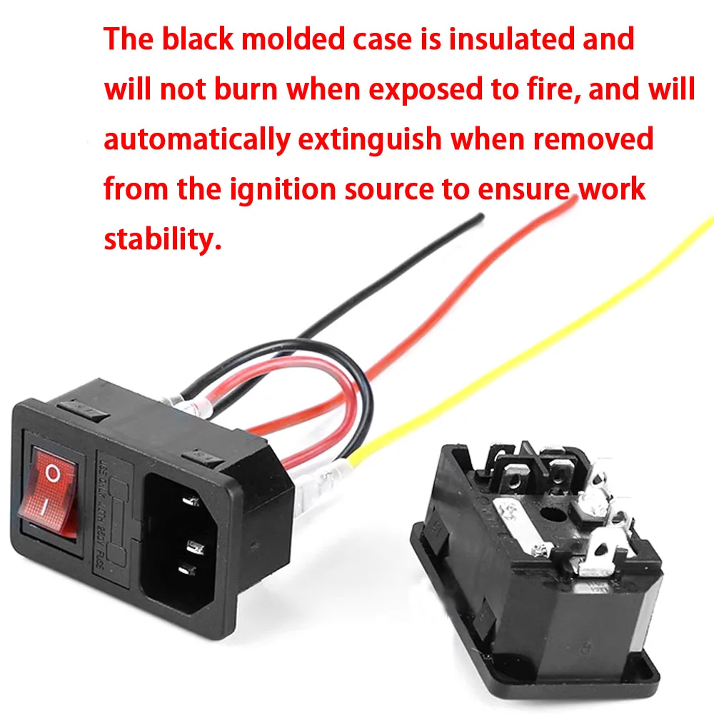 3-Pin W/AC Power Outlet 3-in-1 Pin Socket W/Switch Brass 10A C6 Fuse Inlet Plug Connector Computer Mounting Socket