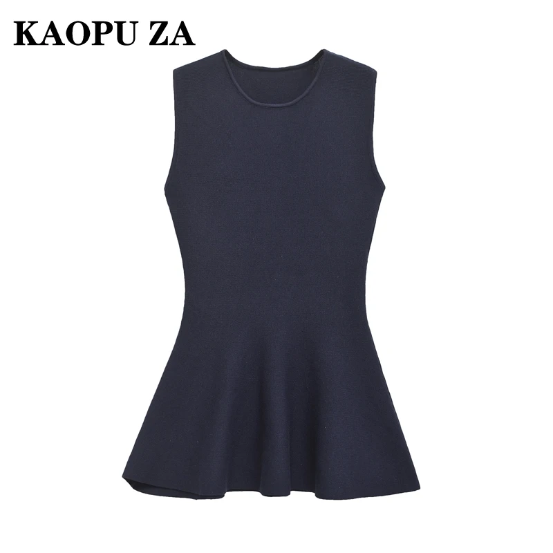 KAOPU ZA 2024 Autumn Lady Streetwear Sleeveless Pullover Two-piece Fashion Woman's O-Collar Leisure suit Ruffles Jumper Pantsuit