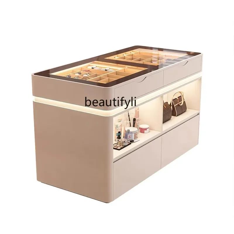 

Italian light luxury dressing room island cabinet jewelry storage cabinet modern simple jewelry display cabinet