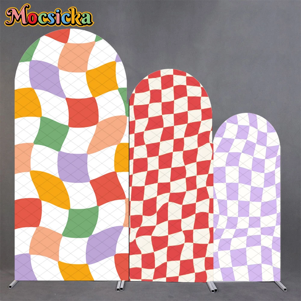 Mocsicka 誕生日アーチ背景カバー両面大人の結婚式の写真アーチ型背景色黒黄色紫緑装飾